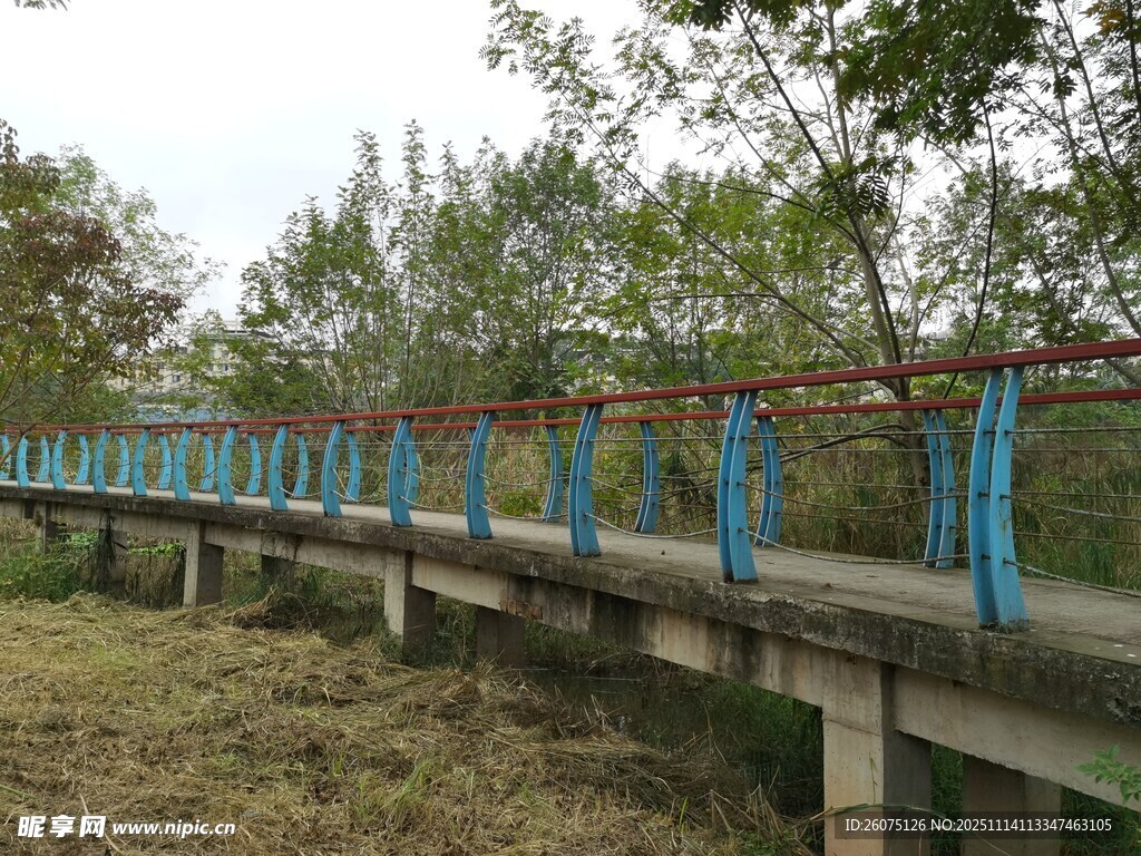 乡村蓝色护栏水泥桥