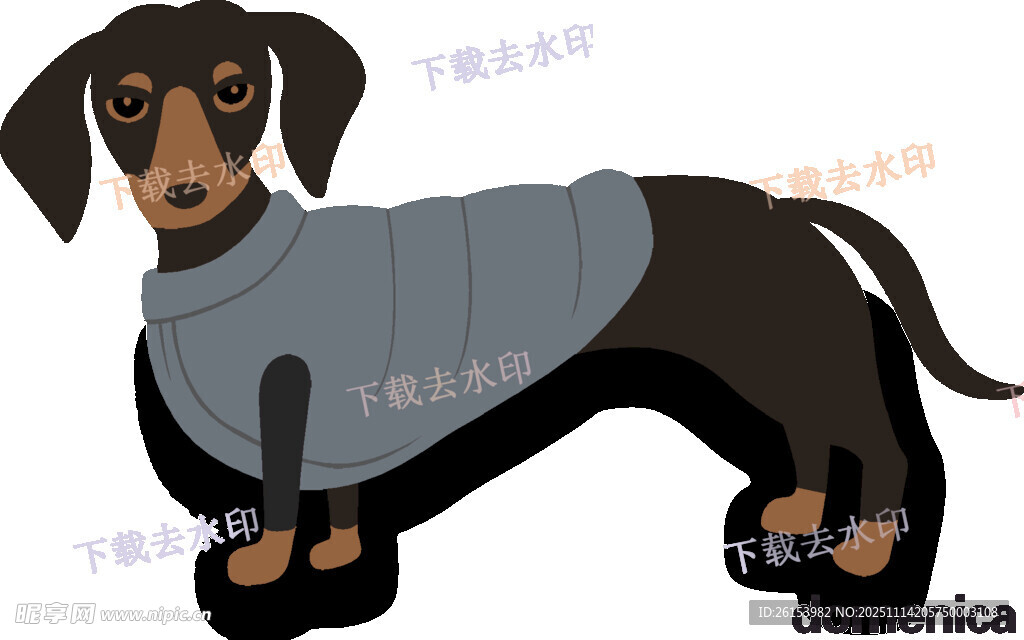 白墨直喷烫画图穿背心的腊肠犬