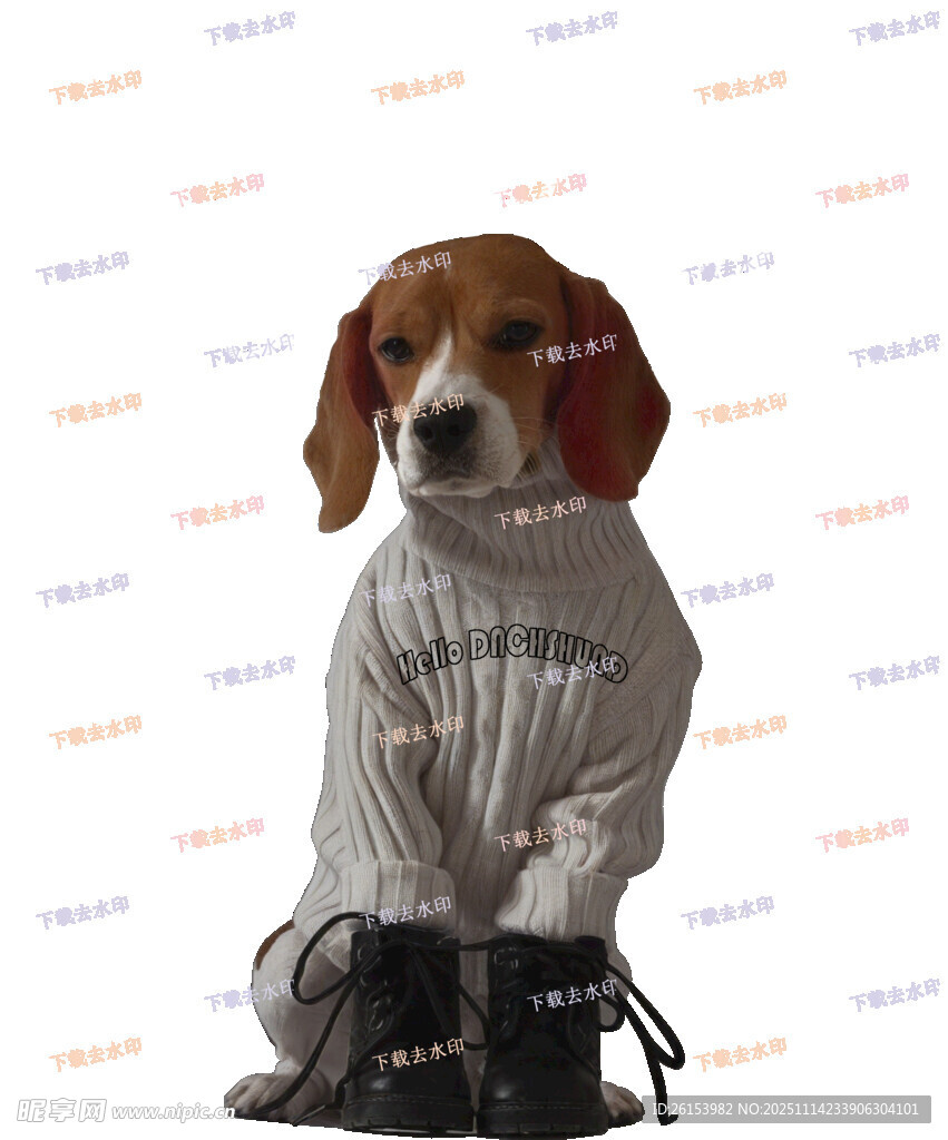 穿毛衣配靴子的可爱小狗 白墨 