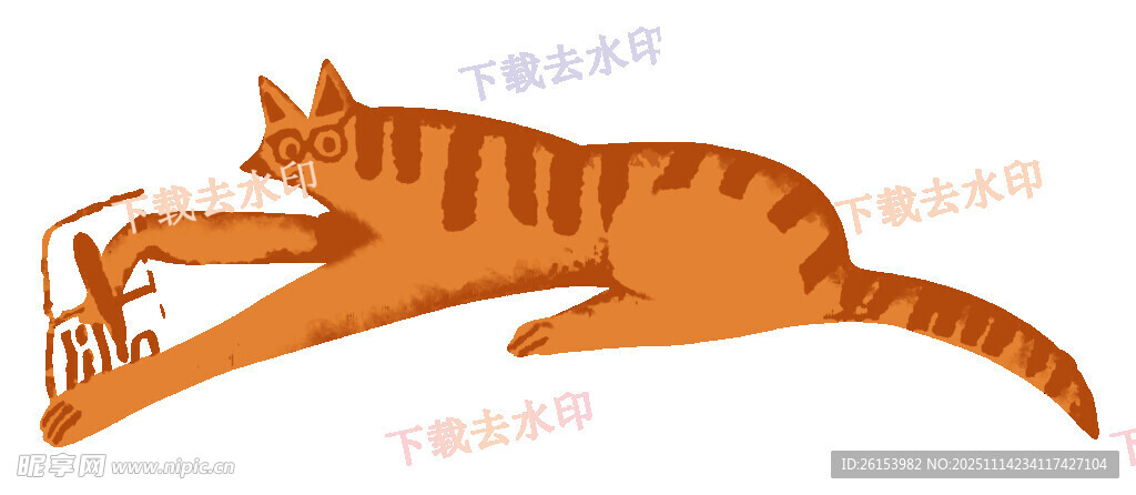 橘猫伸懒腰抓逗猫棒 白墨 直喷