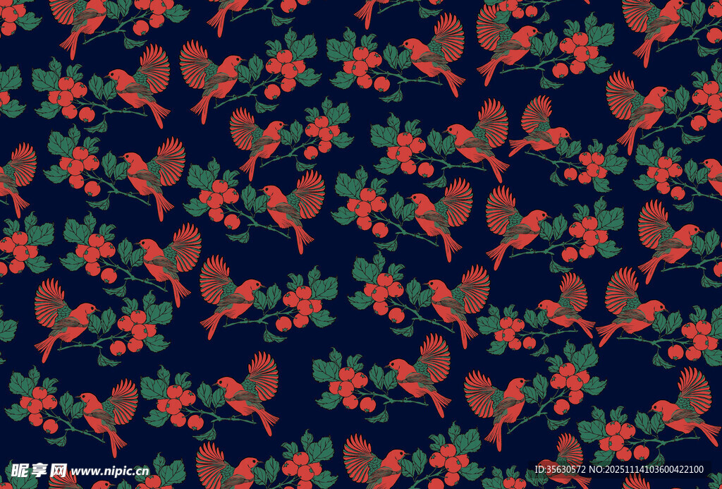 圣诞风花卉小鸟图案背景