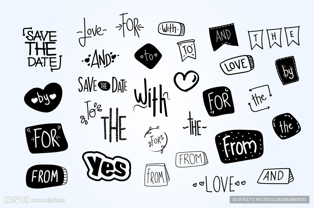 手绘爱情短语图标集合