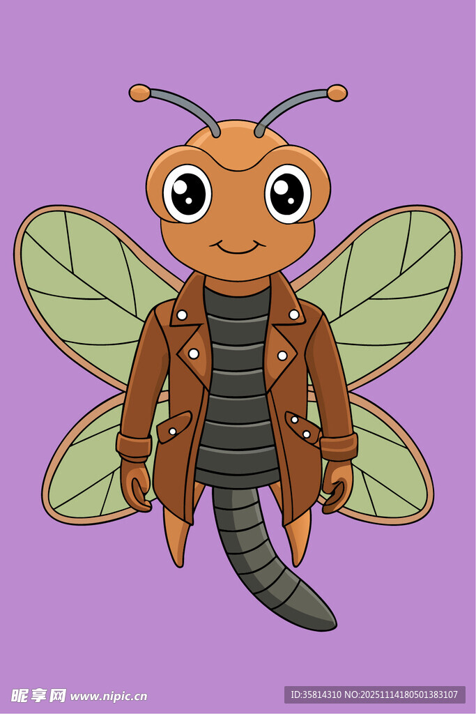 穿夹克的可爱小昆虫
