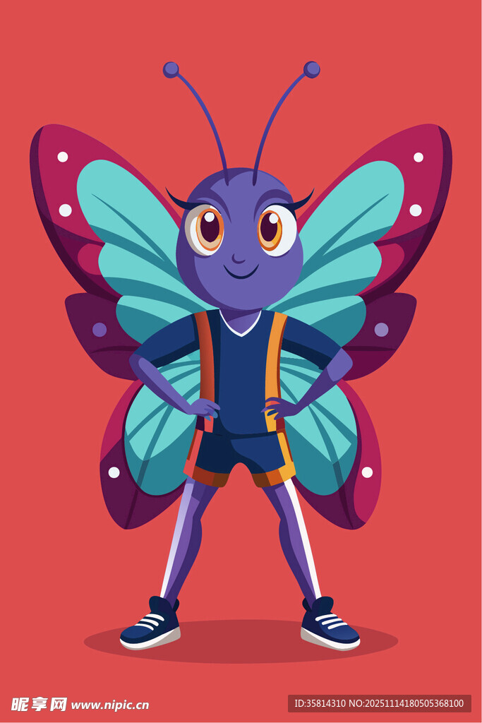 紫色蝴蝶装扮的卡通角色