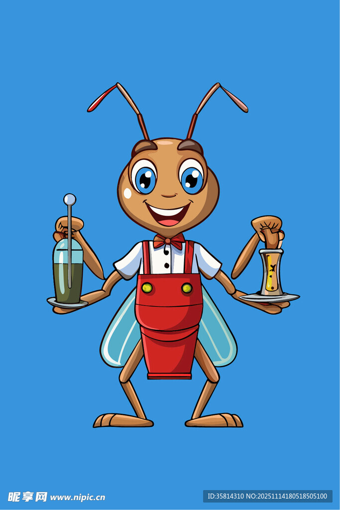 蚂蚁服务员端饮品与奖杯