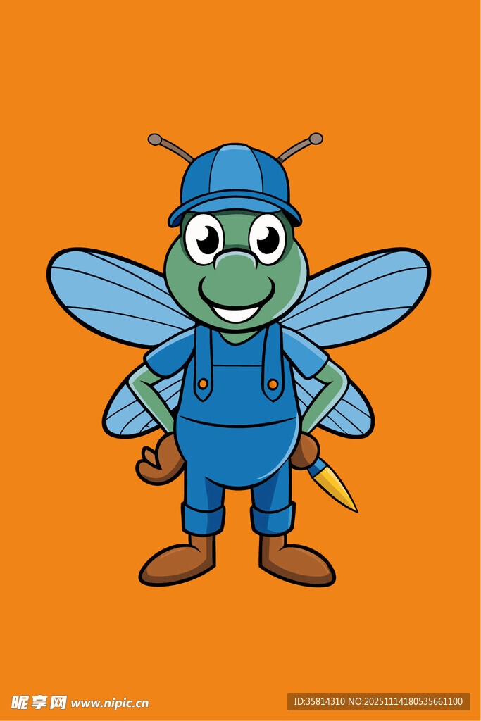 蓝色工装飞虫卡通形象
