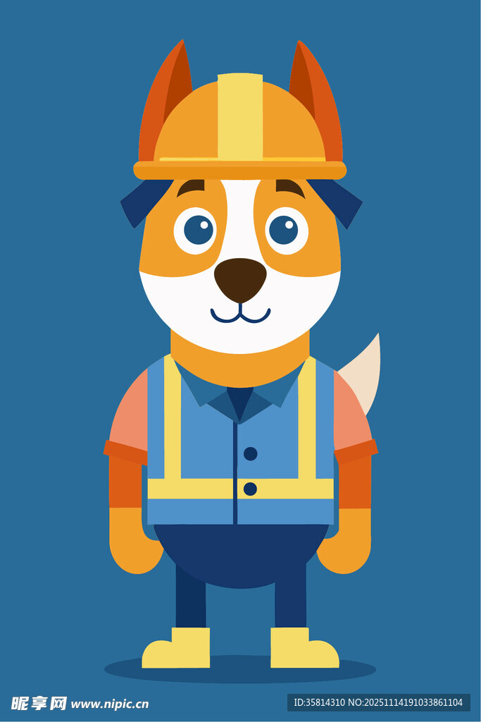 戴安全帽的卡通狗狗工人