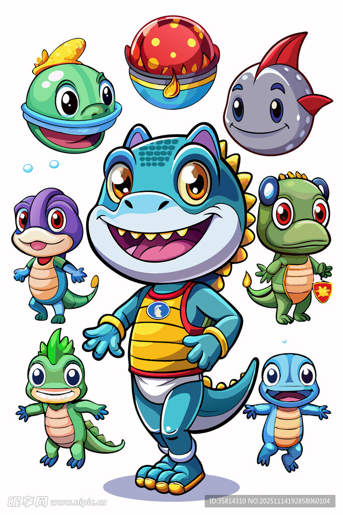 可爱恐龙卡通角色集合