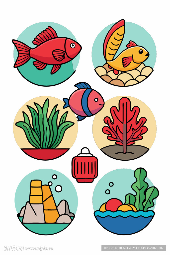 可爱海洋生物与装饰元素