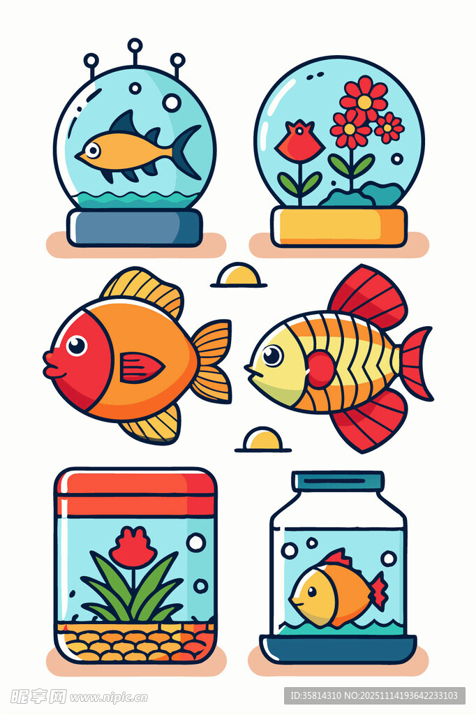 多彩鱼缸与可爱金鱼