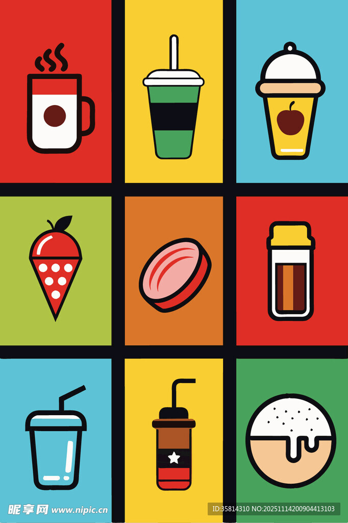 多彩饮品与甜点图标集