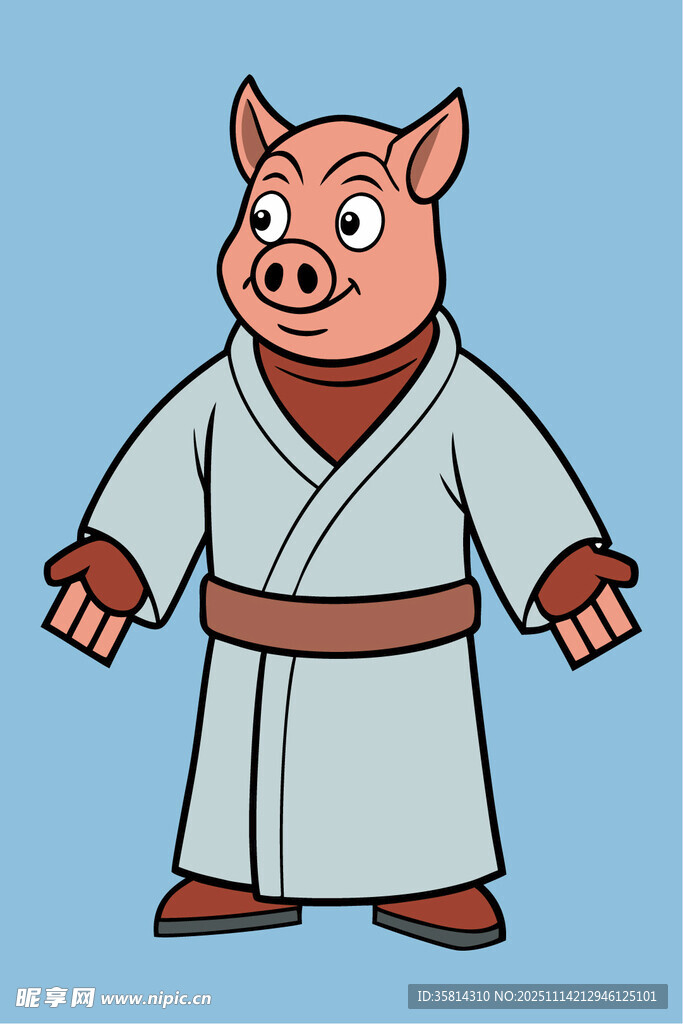 穿和服的卡通小猪