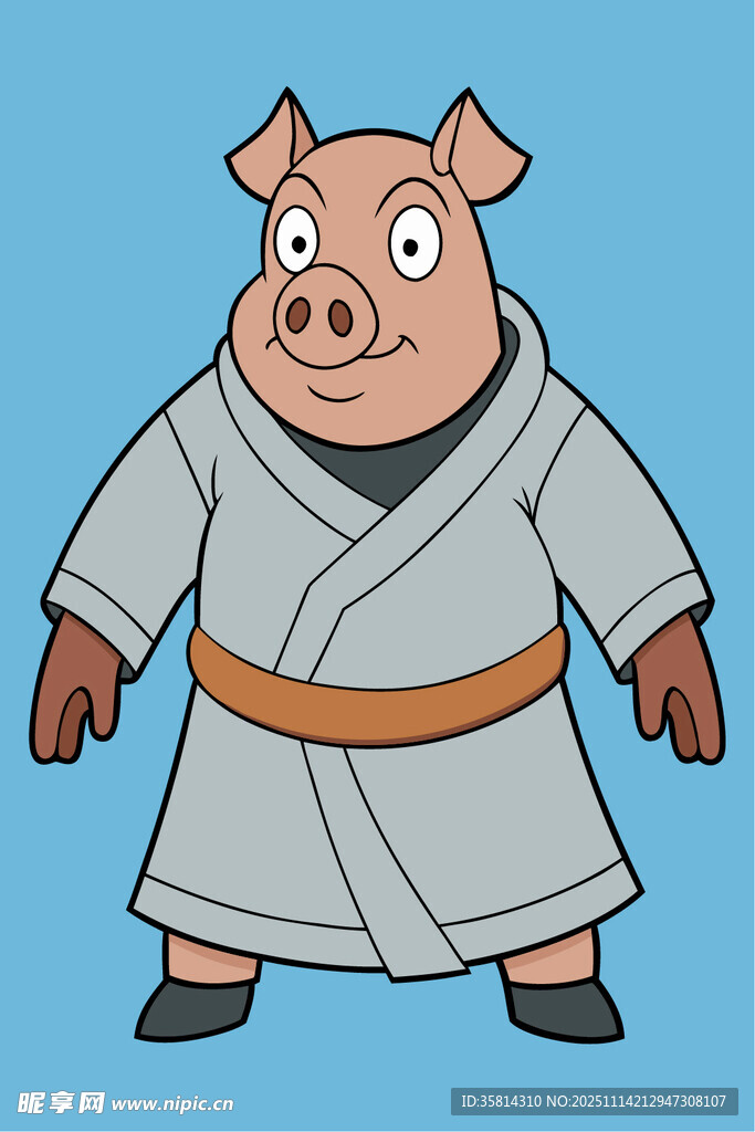 穿和服的卡通小猪