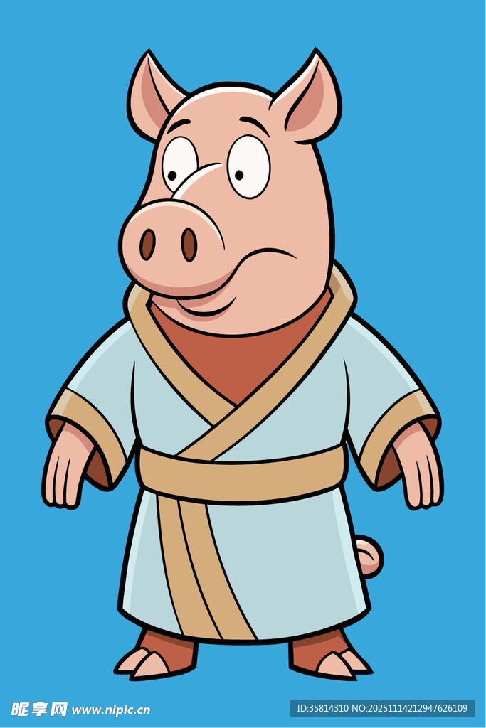 穿浴袍的卡通小猪