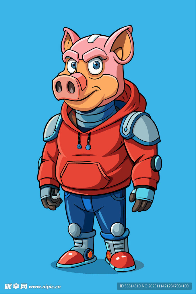 穿盔甲的卡通小猪形象