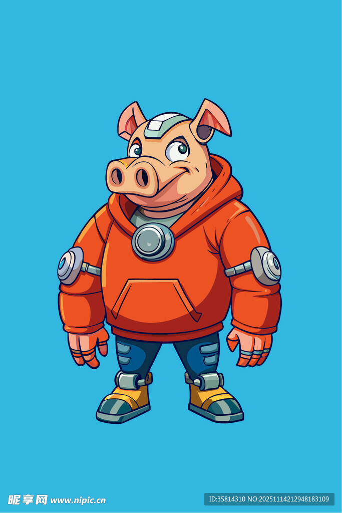 穿红衣的卡通机械小猪