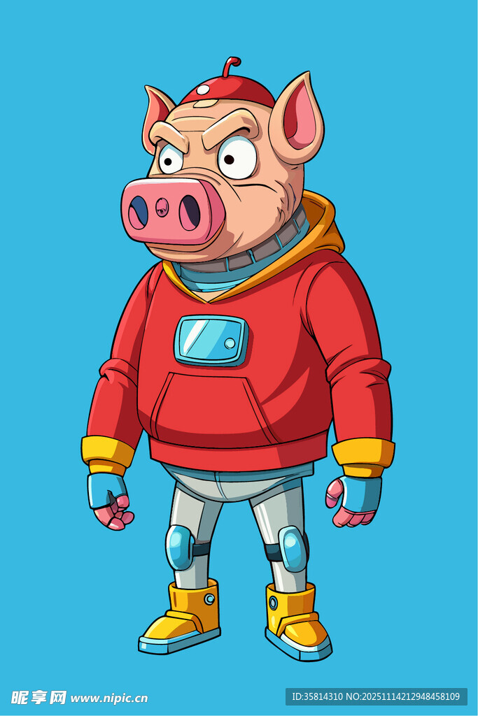穿红衣的卡通小猪形象