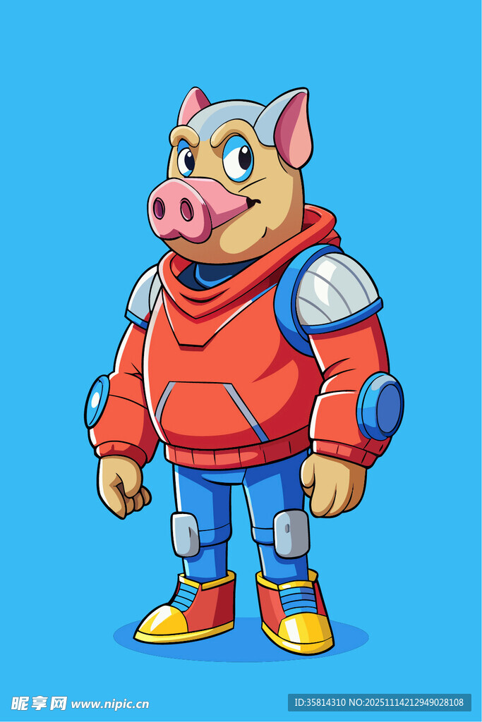 穿盔甲的卡通小猪形象