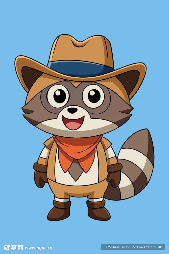 可爱浣熊牛仔形象