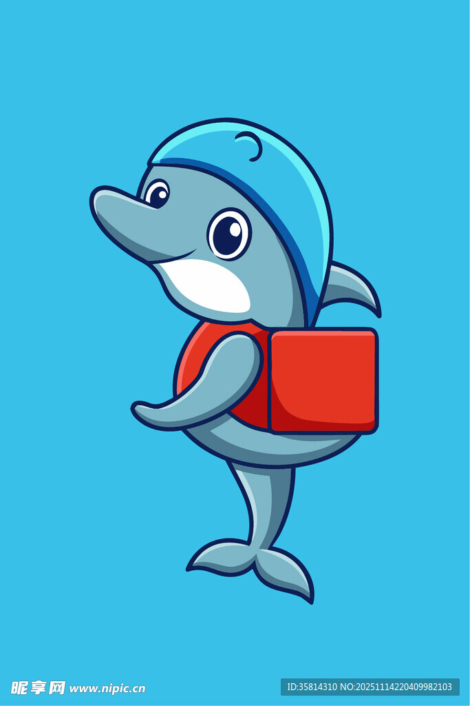 海豚搬运红色箱子