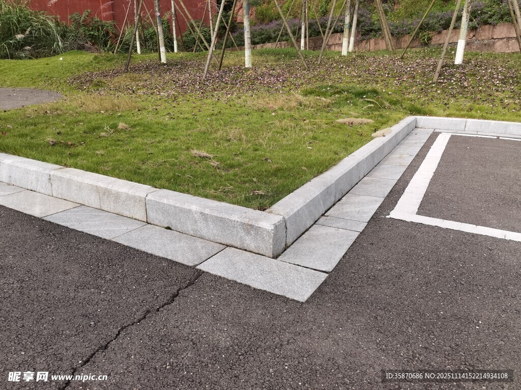 路边草地与水泥边界景观