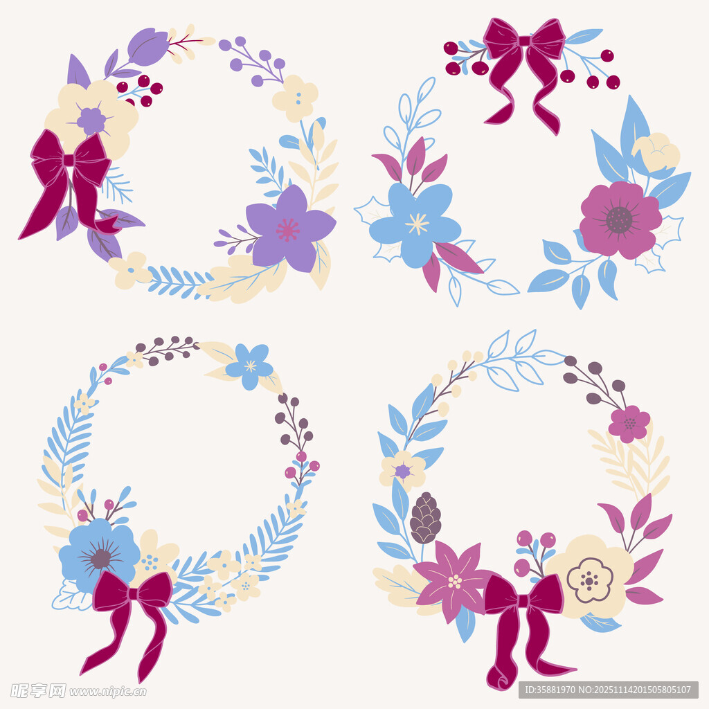  花卉蝴蝶结花环 