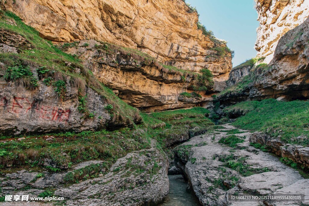 峡谷风光绿意点缀岩壁