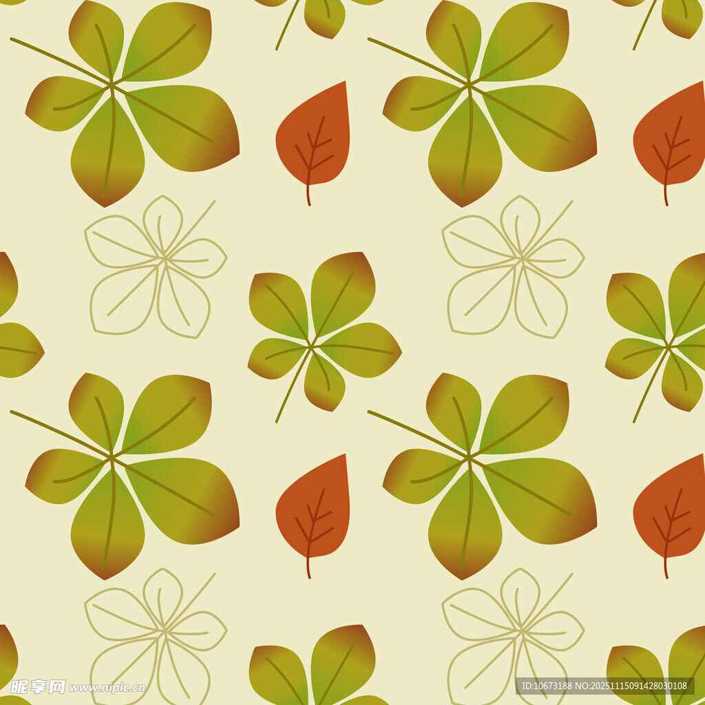 秋季树叶花卉无缝图案