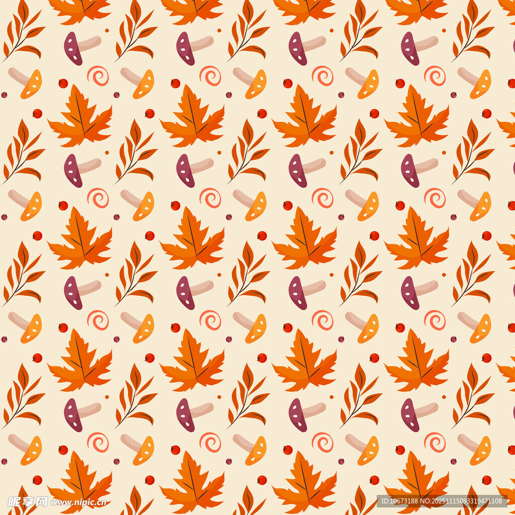 秋季花卉树叶无缝图案