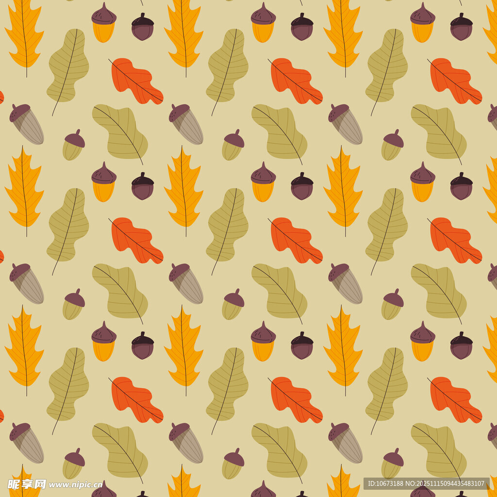 秋季橡果树叶图案背景