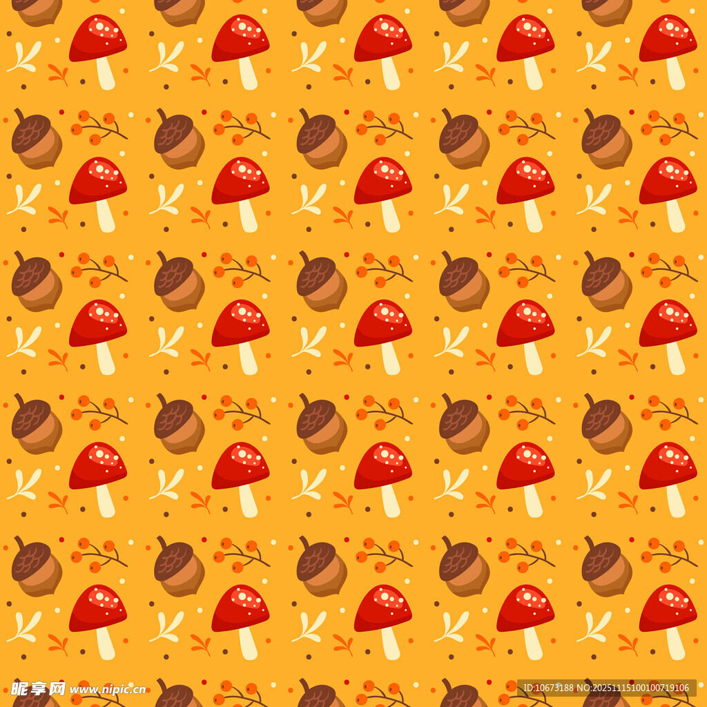 卡通蘑菇图案黄色背景图