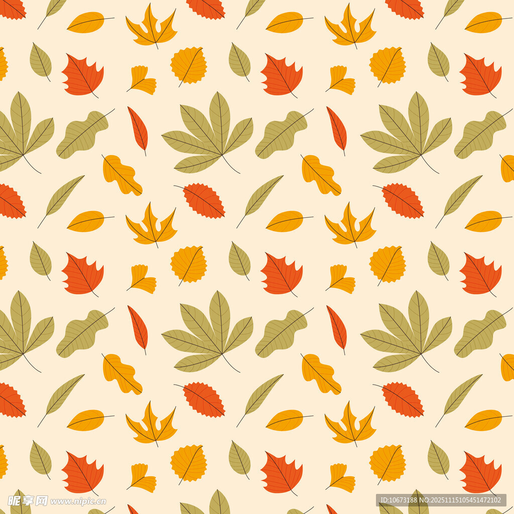 秋季花卉树叶无缝图案