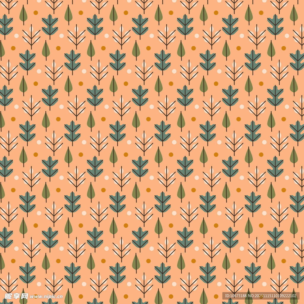橙色底绿植图案无缝背景
