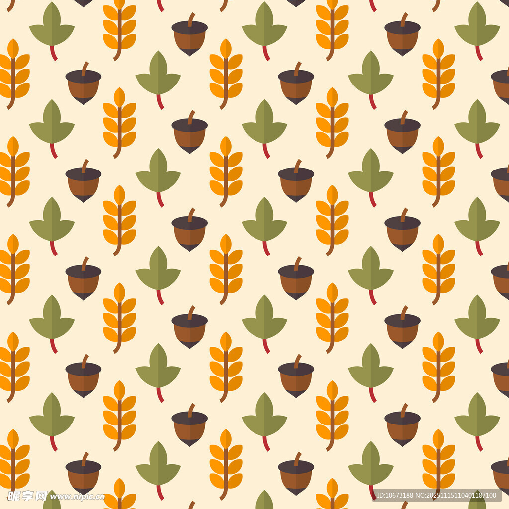 秋季橡果麦穗图案背景