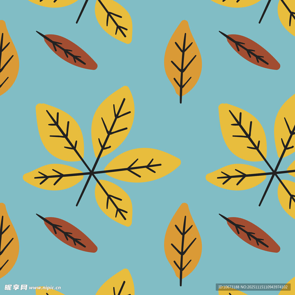 蓝色背景的多彩秋叶图案