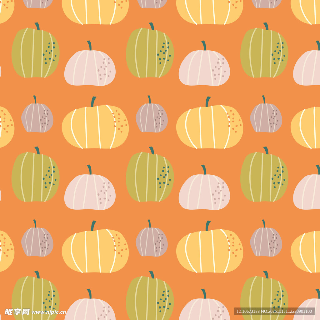 南瓜图案橙色背景无缝纹理