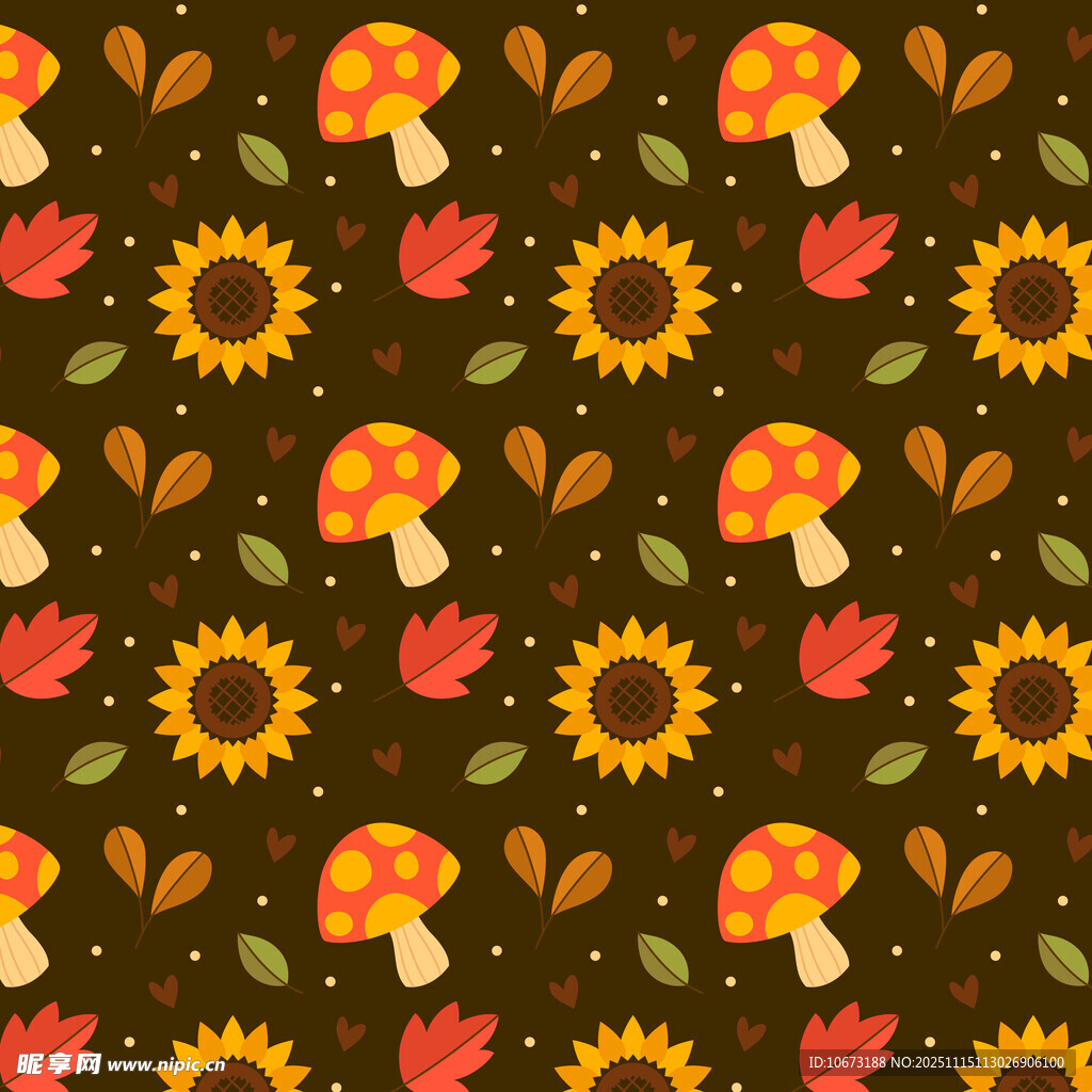 秋季蘑菇花卉无缝图案