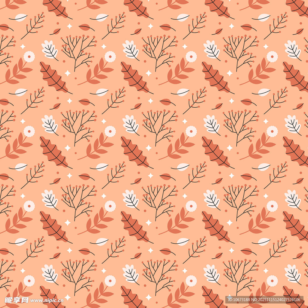 橙色植物图案无缝背景图