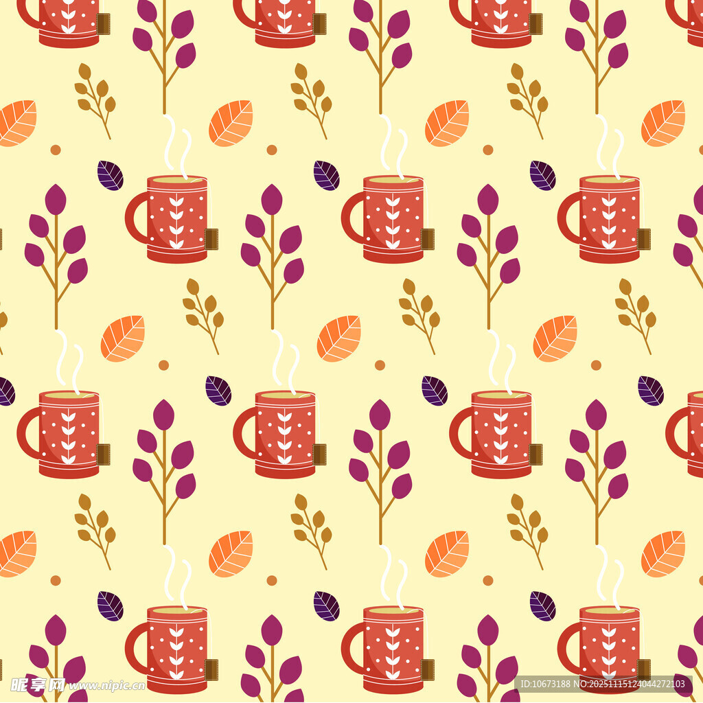 秋季茶杯树叶图案背景