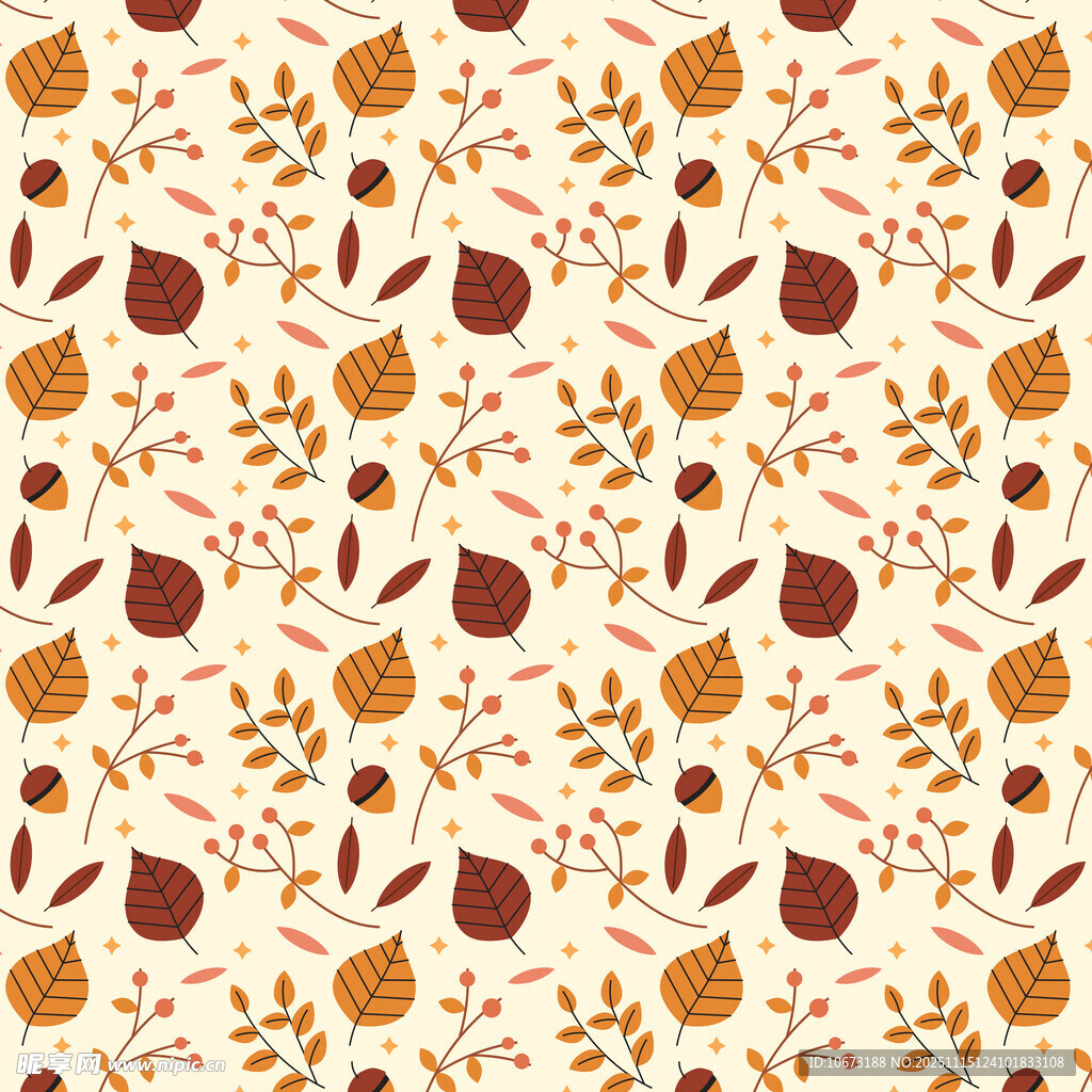 秋季植物元素无缝图案