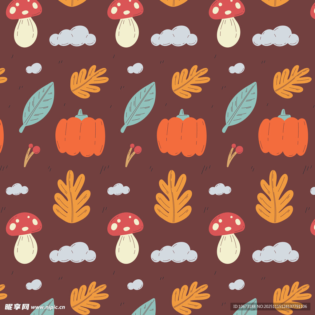 秋季蘑菇南瓜树叶图案背景