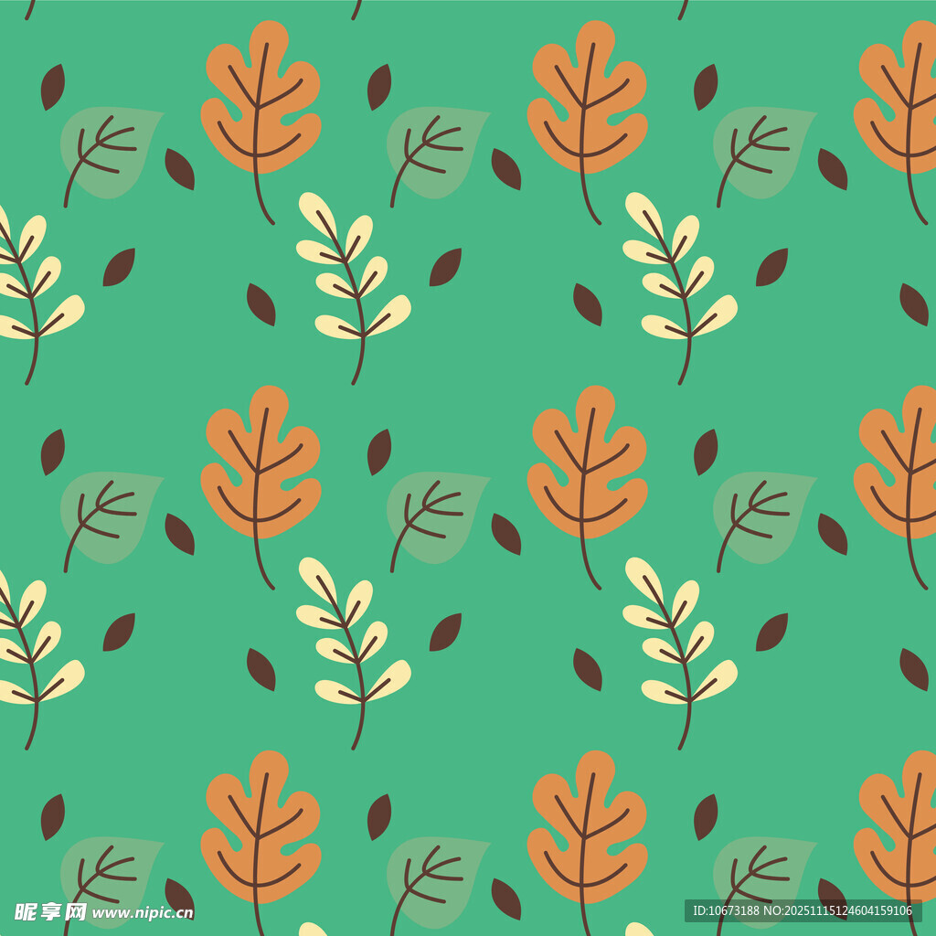 绿叶橙叶图案背景