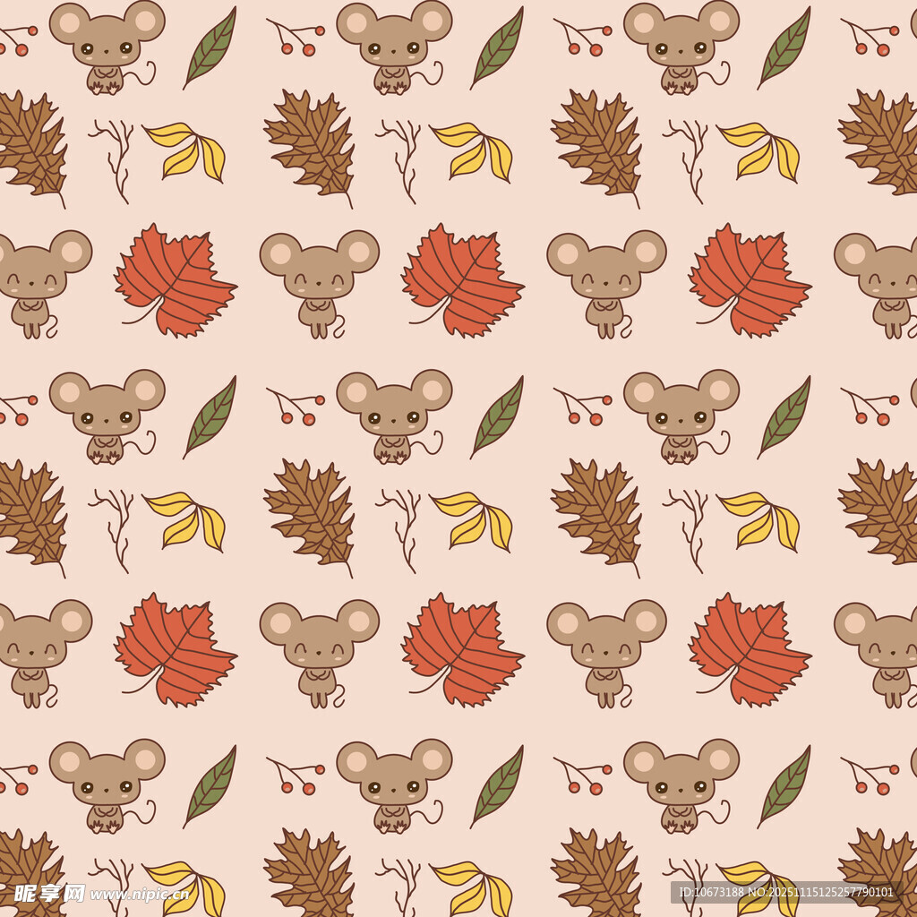 秋季动物树叶图案背景
