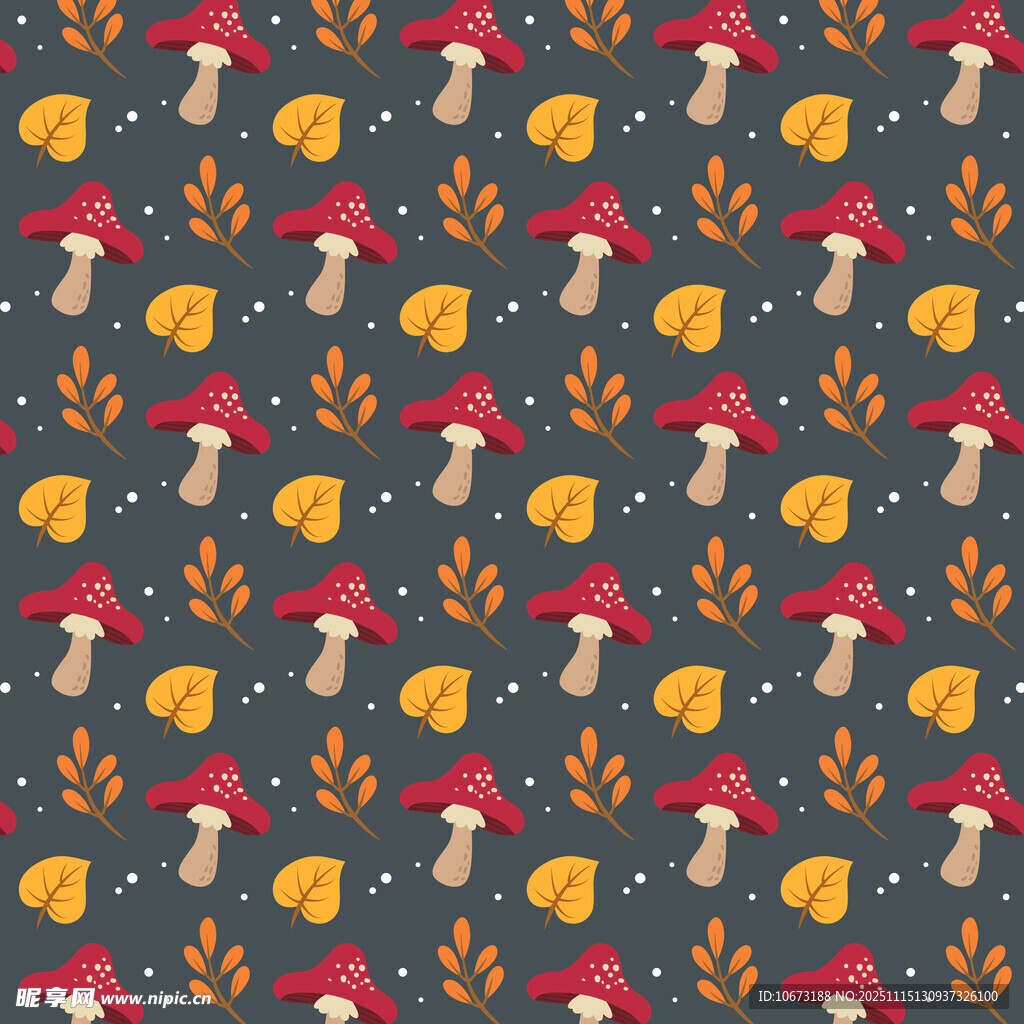 秋季蘑菇树叶图案背景