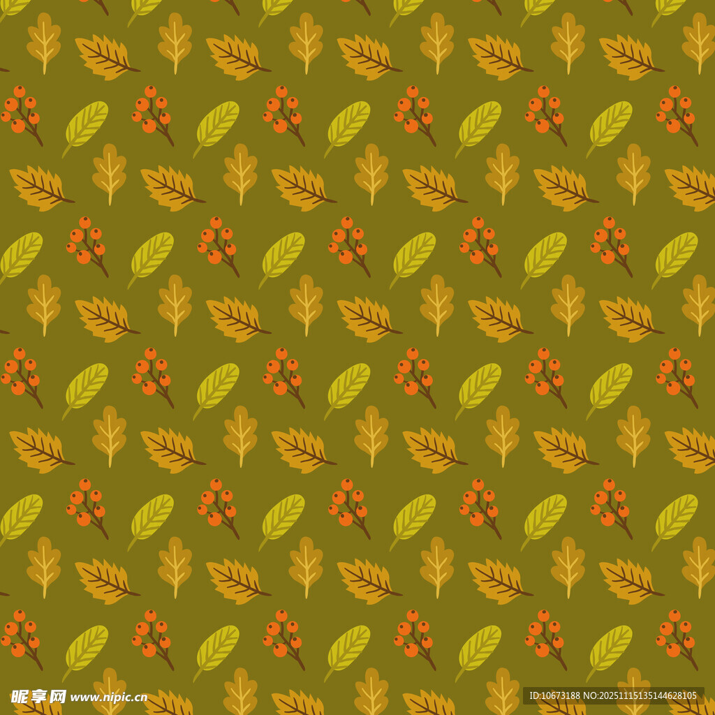 秋季树叶花卉无缝图案