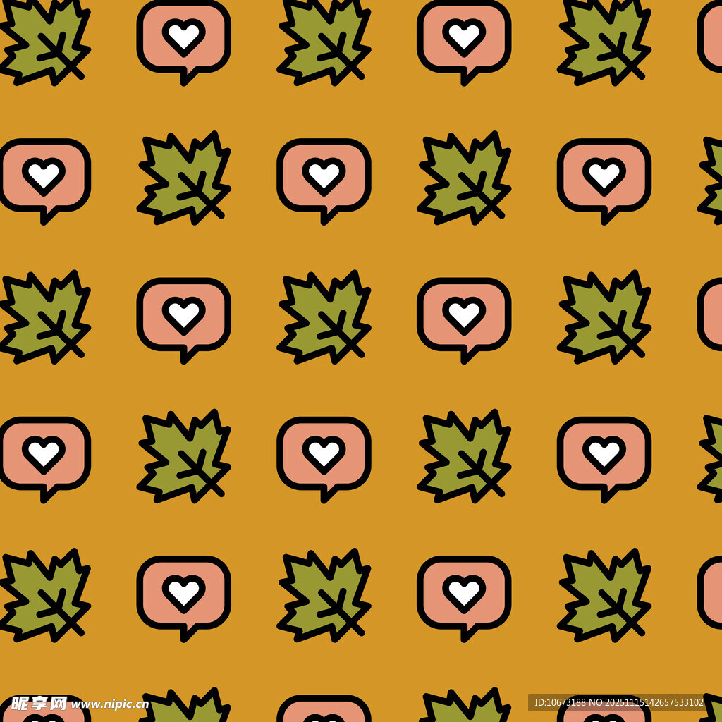 黄色背景爱心叶子图案