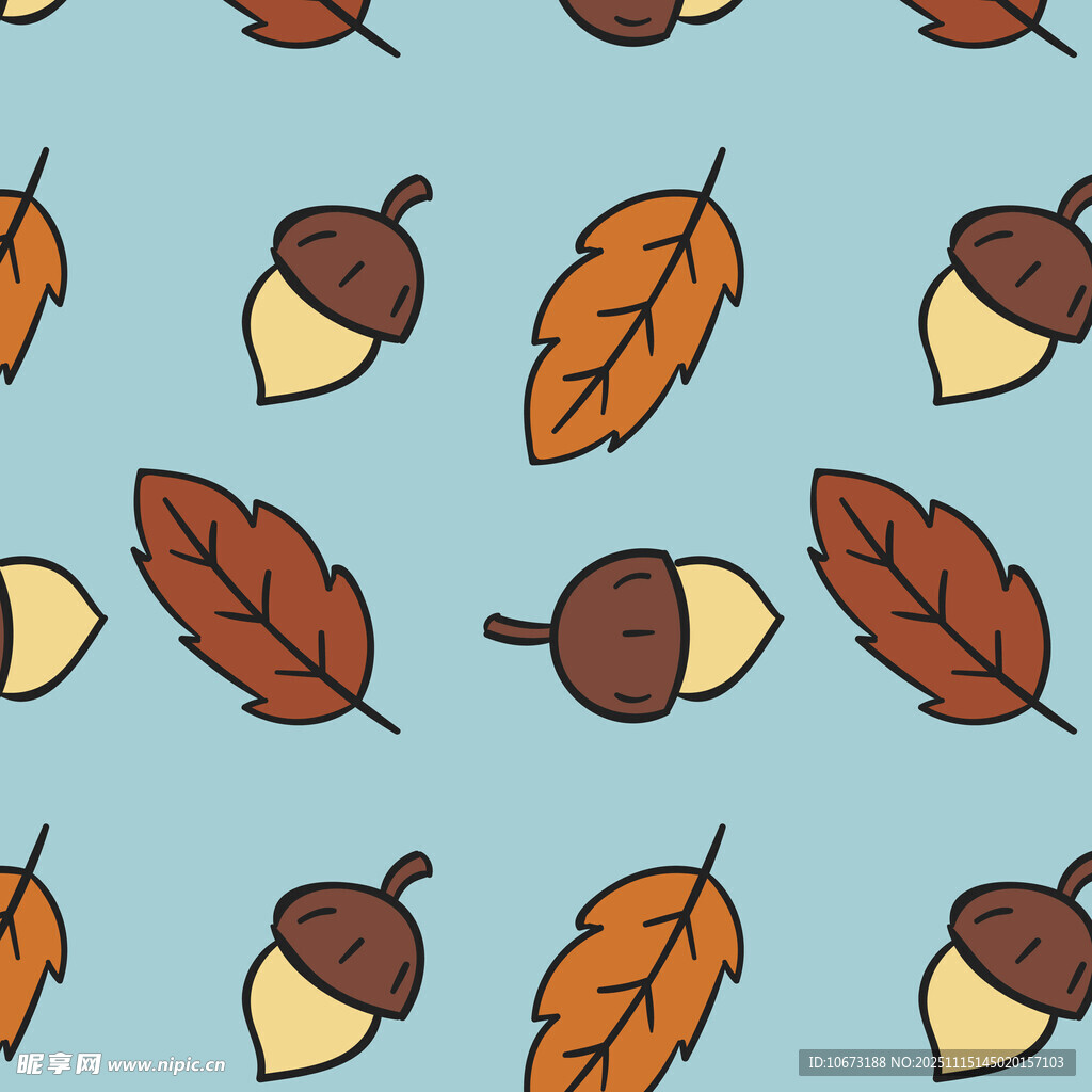 秋季橡果与落叶图案背景