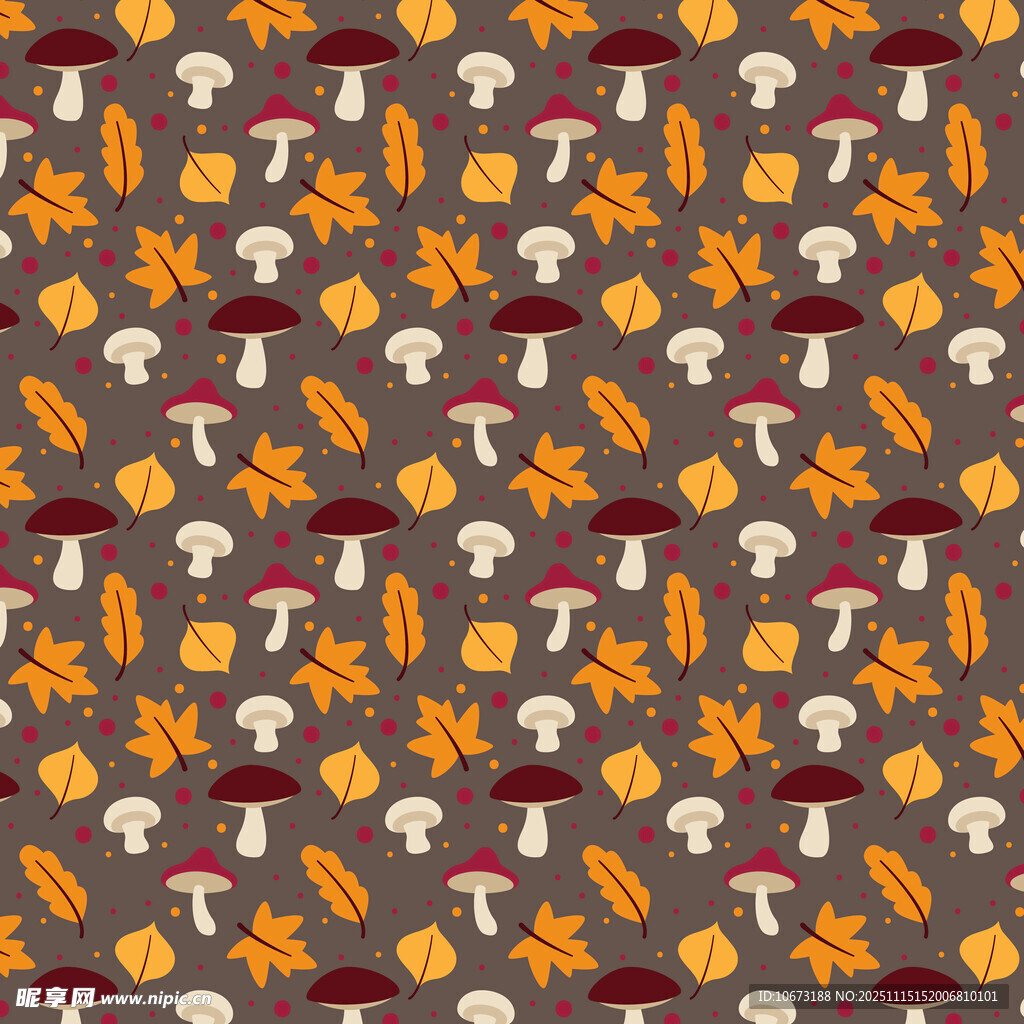 秋季蘑菇树叶图案背景