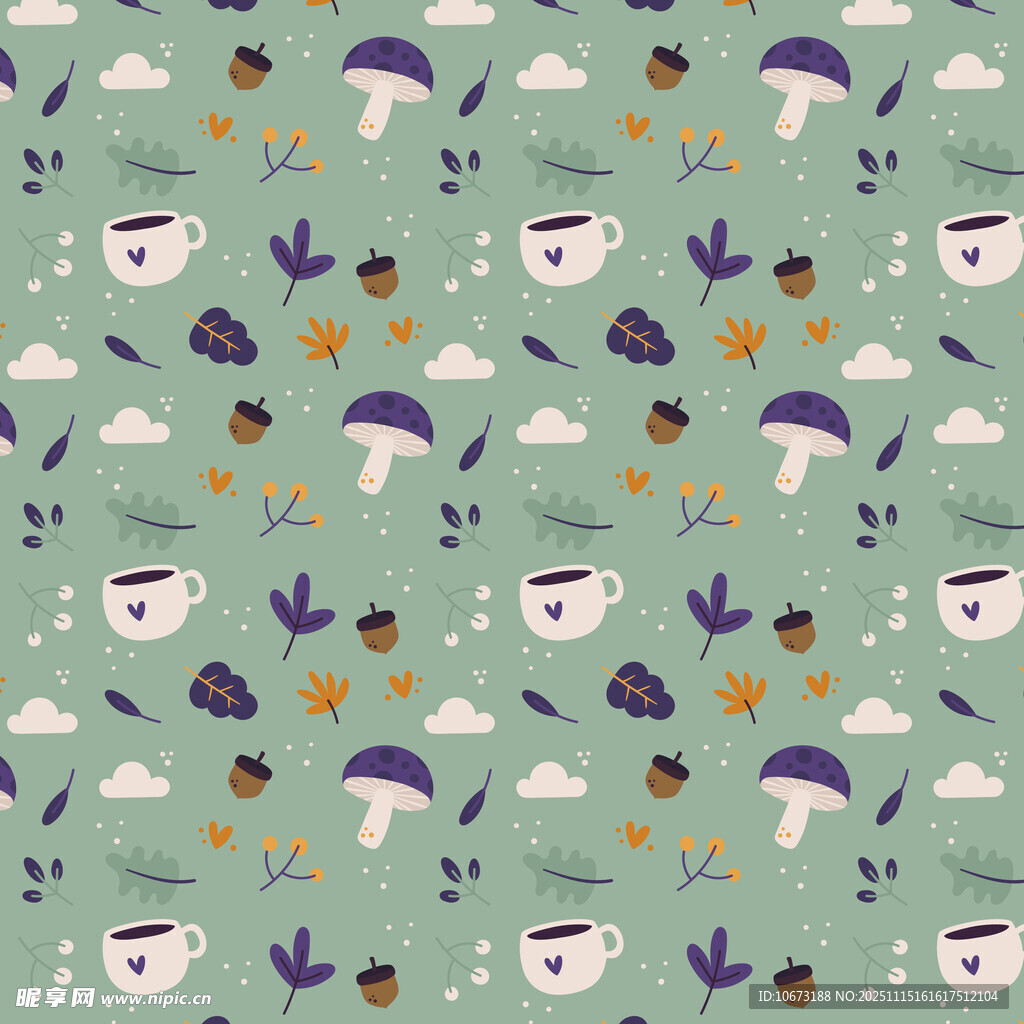 清新绿植蘑菇图案背景
