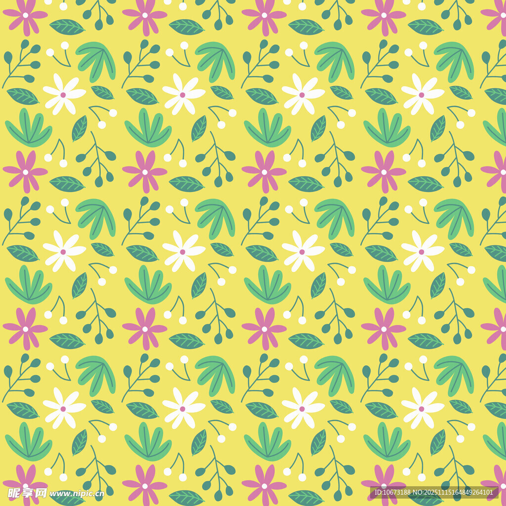 清新黄绿花卉图案背景